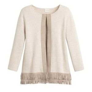Chico's Malika Fringe-Hem Cardigan Faux Suede Trim - 8/10 GUC